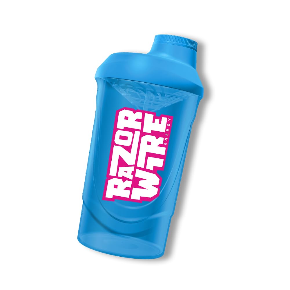Razor Wire Blue Lagoon 600Ml Energy Retro Shaker Bottle, 600Ml Protein Shaker Dishwasher, Microwave And Freezer Safe - Blue Lagoon