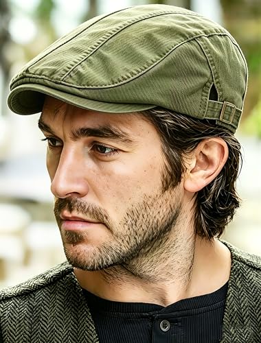 Image of Cotton Newsboy Cap for Men Flat Hats Adjustable Ivy Gatsby Driving Hat Cap