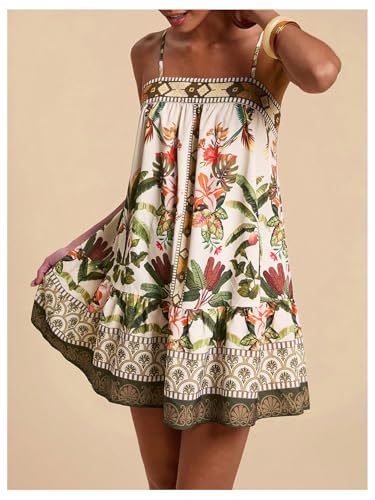 Image of Floerns Women's Sleeveless Cami Dress Floral Flounce Hem Summer Short Dresses