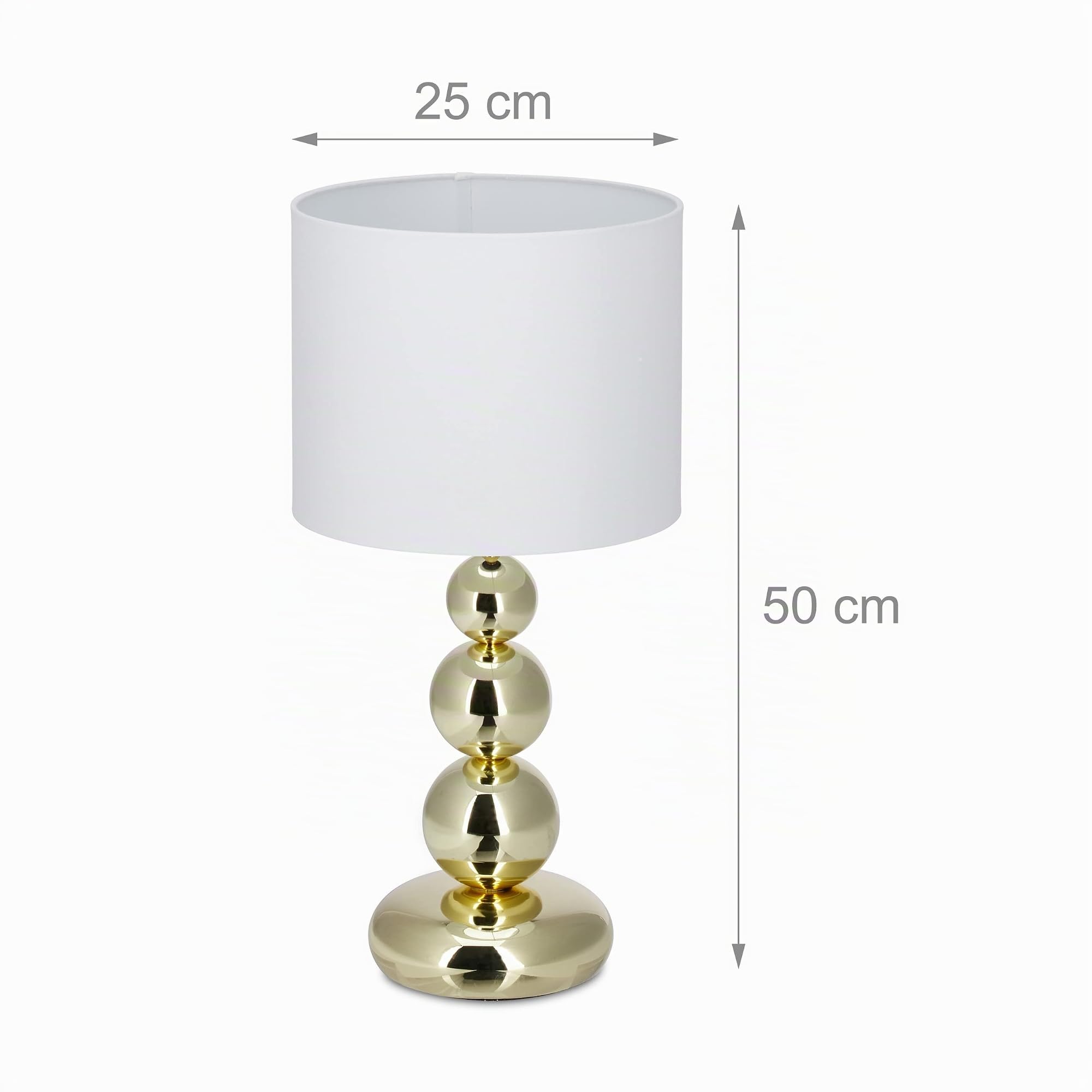 Relaxdays Lampada da Tavolo Dorata, Rotonda, dal Design Originale, E27, Camera da Letto & Soggiorno,HxD 50x25,bianco/oro