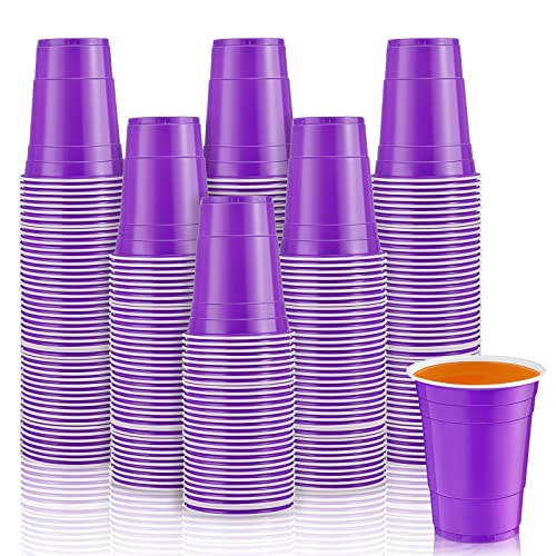 Lounsweer 100 Pcs 16 oz Disposable Party Cups Plastic Heavy Duty Drinking Water Cups for Birthday Baby Shower Wedding BBQ Picnic Party Supplies(Purple)