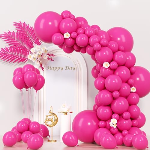 Image of Voircoloria 130pcs Hot Pink Balloons Different Sizes 18 inch 12 inch 10 inch 5 inch Dark Pink Balloons for Birthday Graduation Baby Shower Wedding Anniversary Princess Theme Party Valentine's Day Decorations