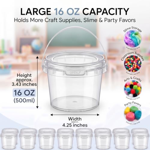Image of Maxcheck 50 Pcs Plastic Bucket with Lids and Handles Bulk, 16oz, Clear
