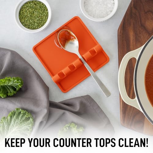 Image of Zulay Kitchen Silicone Utensil Rest with Drip Pad for Multiple Utensils - BPA-Free, Heat-Resistant Spoon Rest & Spoon Holder for Stove Top - Kitchen Utensil Holder for Ladles & Tongs - Orange