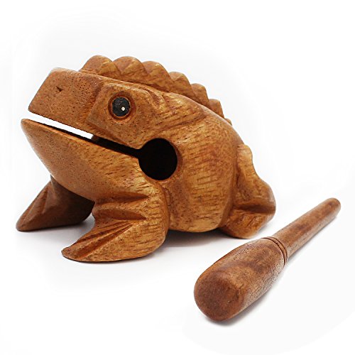 Aussel Guiro Frosch aus Holz mit Schlägel, große Ausführung, Musikinstrument Ton-Block
