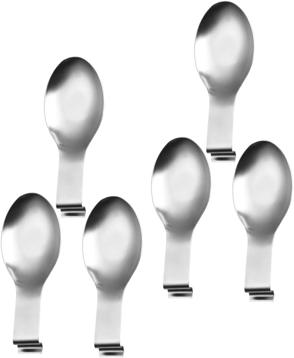 6Pcs Stainless Steel Utensil Rest Scoop-shaped Spoon Holder Heat-resistant Rust-resistant Kitchen Counter Organizer for Ladles and Tea Spoons