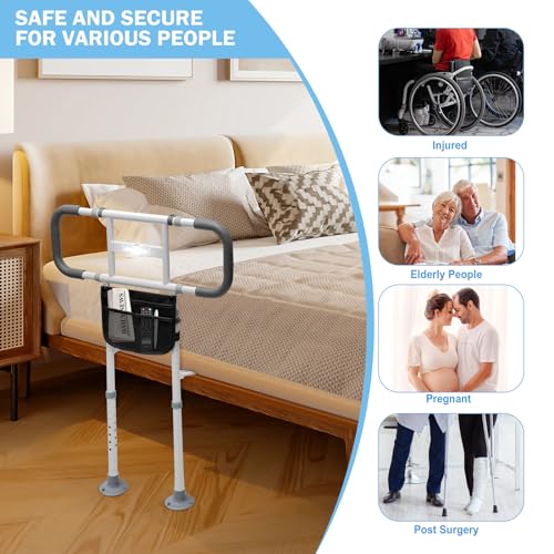 BEEYEO Trilhos de cama para adultos idosos, trilho de assistência de cama ajustável em altura com lu