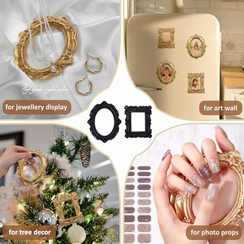 Image of 6 Pcs Mini Frames, Black Small Vintage Picture Frames Antique Resin Photo Frame for DIY Craft Galley Wall Hanging Jewelry Display Shooting Photo Props Christmas Decor (Without Backings)
