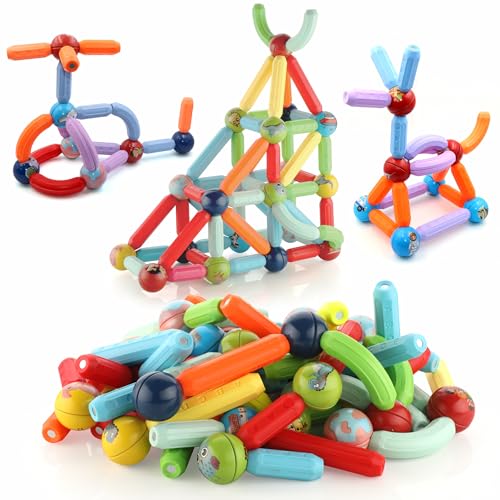 Image of Chanak 76 PCS Magnetic Sticks Building Blocks for Kids & Toddlers - Magnet Stick with Balls, Educational STEM Learning Safe Magnet Stick Construction - Montessori Magnetic Toy for Boys & Girls Age 3+