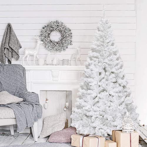 Goplus 6ft White Christmas Tree with Solid Metal Legs Perfect for Holiday Indoor and Outdoor Decoration