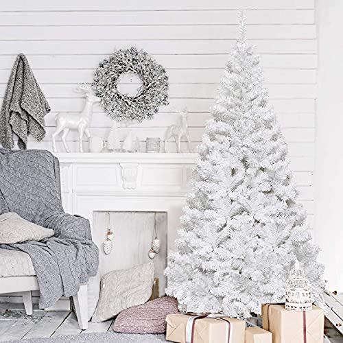 Goplus White Christmas Tree with Solid Metal Legs Perfect for Holiday Indoor and Outdoor Decoration (8 feet)