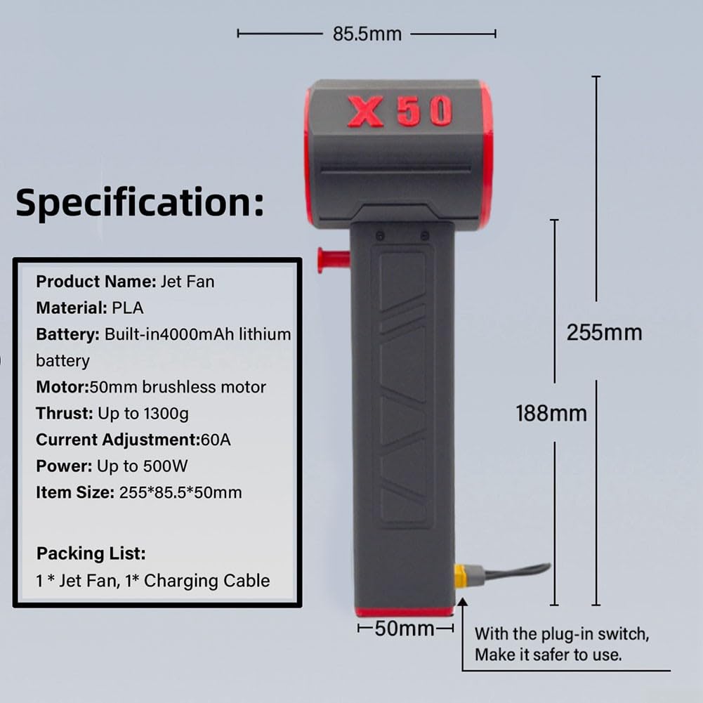 RANRAO Portátil seco para turbo de mano X50, motor sin escobillas, ventilador de conducto de alta potencia, soplador de aire para limpieza al aire libre y secado de automóviles (negro)