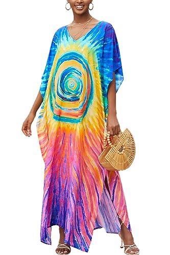 Image of LikeJump Women Boho Long Maxi Kaftan Roomy Loungewear Oversized Beach Dress Cover Ups Robes