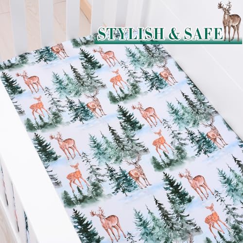 Image of JISEN Fitted Crib Sheets 1 Piece Soft Breathable Baby Crib Sheets for Standard Crib and Toddler Mattress Baby Bed Sheets for Crib for Baby Boys Girls Neutral 28x52 Inch Woodland Animals