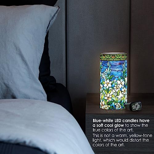 Raincaper Flameless Led Flickering 6” Pillar Wax Candle Light | Battery Operated | Remote With Timer Included (Tiffany Field Of Lilies) #TOP1