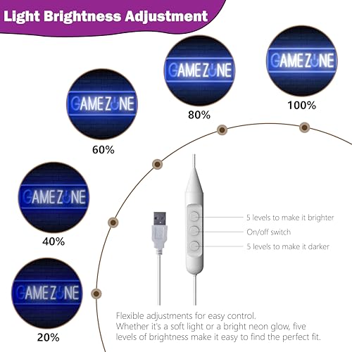 Image of Blue GAME ZONE Neon Sign - LED Gaming Room Decor, Dimmable Arcade Light for Streaming Setup, Man Cave, USB Powered(16.5x6 Inch)