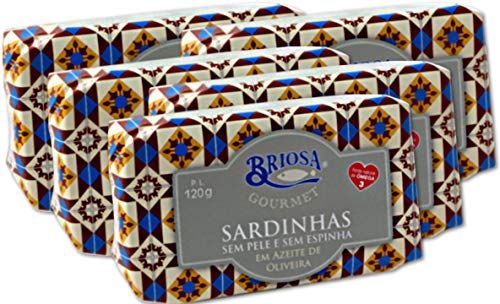 Briosa Gourmet Sardinen ohne Haut und Gräten in Olivenöl 120 g - von Hand eingemacht und verpackt - reich an Omega-3 | Portugal