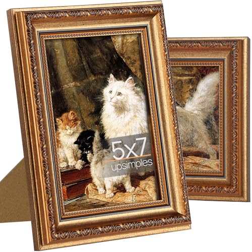 Image of upsimples Vintage 5x7 Picture Frame, Antique Bronze and Black Frames 2 Pack