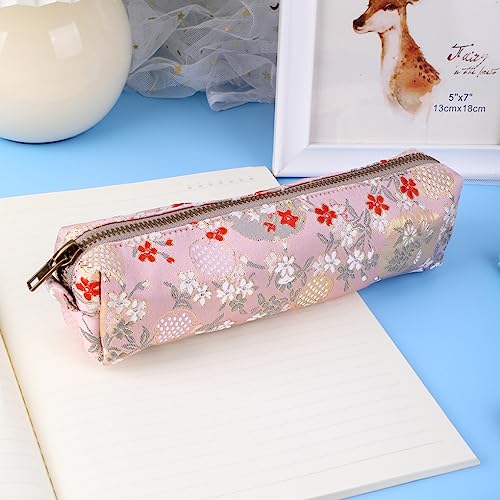 Image of Oyachic Embroidery Pencil Case Flower Pencil Pouch Pen Box Pen Holder Organizer Bag Cosmetics Makeup for Office Supplies,pink