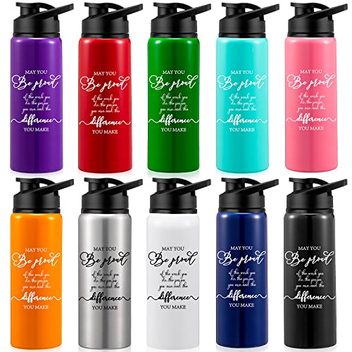 Roshtia 10 Pcs Aluminum Water Bottles Thank You Gifts Teacher Appreciation Gifts Bulk Water Bottle with Lids May You Be Proud of Reusable Leakproof for School Mother Employee Coworker(20 oz)
