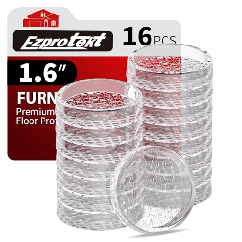 Ezprotekt Non Slip Furniture Pads, 16 Pcs 1.6' Anti Skid Rubber Caster Cups, Round Furniture Coasters for Hardwoods Floors, Anti-Slip Furniture Grippers, Furniture Stoppers to Prevent Sliding (Clear)