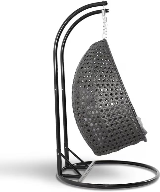 Image of Double Seater Hammock Swing Chair with Stand & Cushion | Heavy Duty Powder Coated Steel Frame | Outdoor Indoor Hanging Swing for Patio Balcony Garden Terrace Living Room (Brown-Grey)