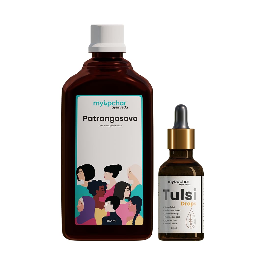 myUpchar Ayurveda Women’s Wellness & Immunity Combo – Patrangasava Liquid Supplement for PCOS, Period Care & Hemoglobin (450ml) + Himalayan 5-Tulsi Immunity Drops (30ml)-image-35