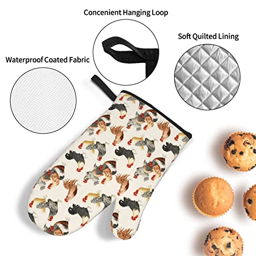 Rooster Oven Mitts And Pot Holders Sets Set Of 4，Resistant Hot Pads Non-Slip Cotton Lining Gloves For Kitchen Baking Cooking Grilling #TOP4
