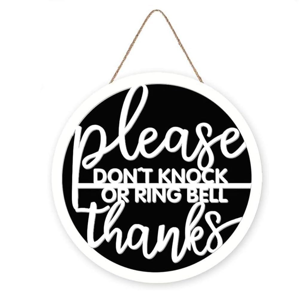 Lqnmpph Multicolor Please Don't Knock Or Ring Bell Sign For Front Door Decorative Do Not Disturb Wooden Sign Farmhouse Wood Door Hanger For Outdoor Outside Porch 12X12 Inch
