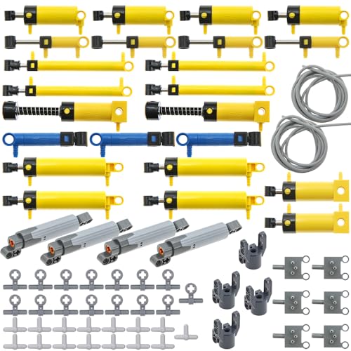 Habow Kit di 35 pezzi pneumatici Technic: la confezione viene fornita come da immagine. Include 4 cilindri V2 x 2 x 11, 4 pompe ad aria a cilindro 1x11 V2, 4 x 1 x 5 cilindri V2 aste di spinta pneumatiche, 3 x 1 x 6 pompe ad aria, 6 interruttori pneumatici, 2 pompe pneumatiche a molla, 4 pistoni a pressione atmosferica da 7 L, 2 pompe ad aria quadrate, tubi pneumatici da 2 m con diametro esterno di 4 mm e Diametro interno: 2 mm. 4 attuatori lineari Technic. (Il colore del tubo è casuale)