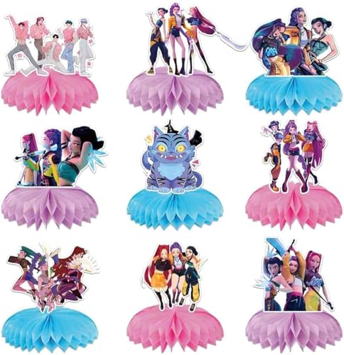 K Pop Demon Birthday Party Supplies 9Pcs Honeycomb Centerpieces for Toy K Pop Demon Decorations Double Sided Table Decorations Centerpieces Party.