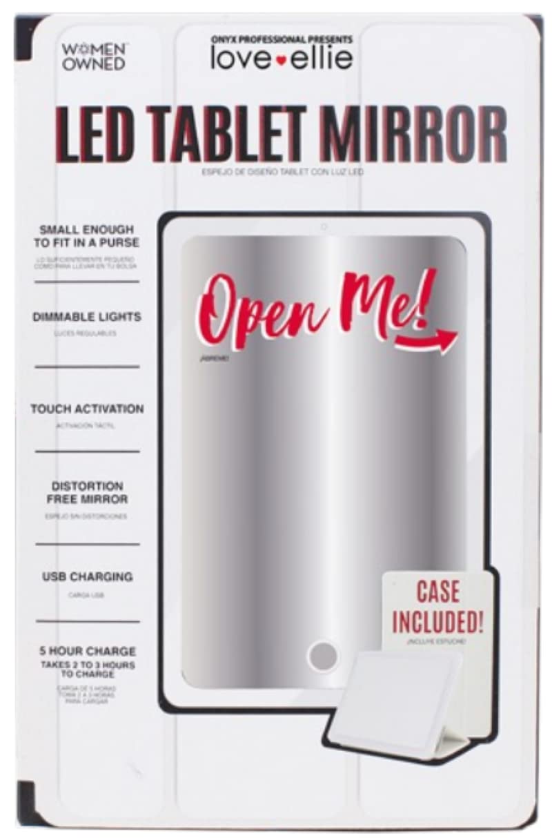 Love Ellie LED Tablet Mirror with Case, Dimmable Lights, USB Charging, White