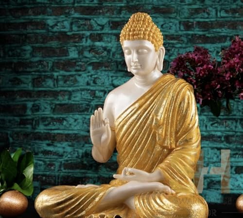Image of SwarnHouse Decors Beautiful Sitting Buddha Idol Statue for Home & Garden - Big Size 2 Feet (Golden White)