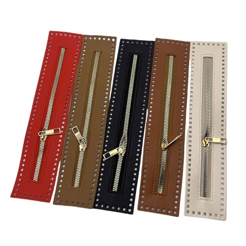 Zambuph Juego de 5 cremalleras de ganchillo cuero sintético con agujeros, metal liso, para coser y hacer manualidades en vaqueros.