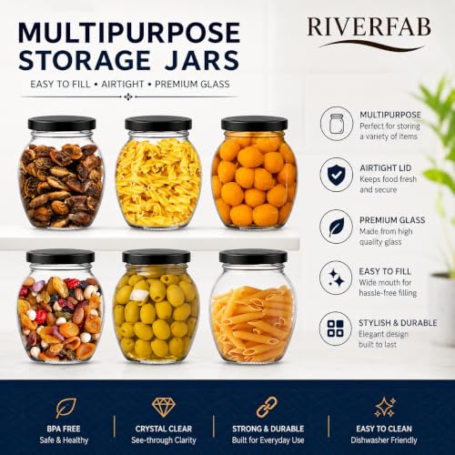 Image of Glass Jar with Air Tight Metal Lid I Kitchen Storage Jars for Spices, Coffee, Sugar & Dry Fruits I Grocery Storage Container I Kitchen Pantry Organiser Jar (MATKA GLASS JAR - 500 ML - PACK OF 6)