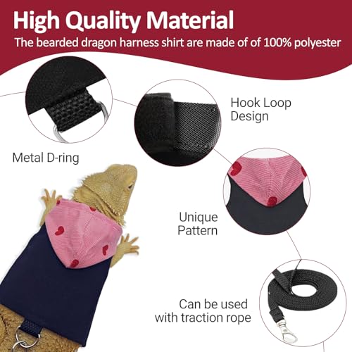 Image of Bearded Dragon Lizard Hoodie Leash Suit Reptile pet Outdoor Chest Harness Chameleon Squirrel Leash Hooded Clothes Suitable for Bearded Dragon Lizard Reptiles（Red hat）
