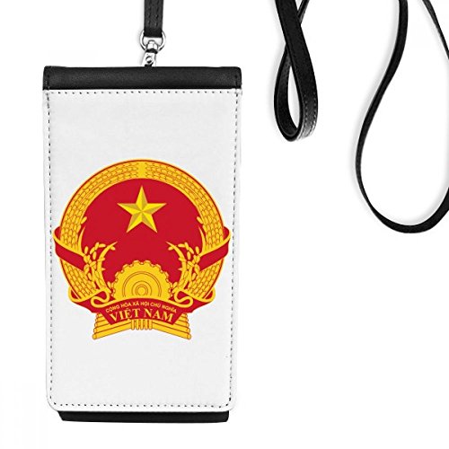 Porte-monnaie téléphone suspendu en cuir noir avec emblème du Vietnam