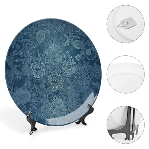 Plato decorativo de cerámica azul floral hueso 6 pulgadas miniatura 4