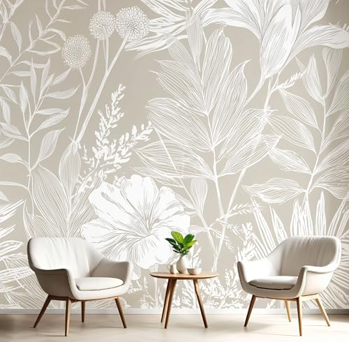 Fotomurales dibujo a mano de plantas rayadas en gris claro para la sala 2