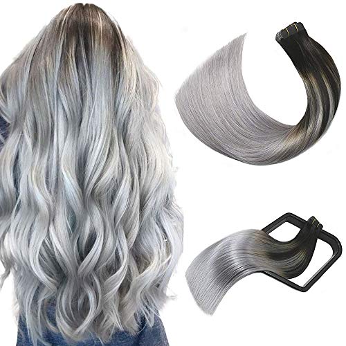 Aison tape in hair extensions human hair 16 inch 20pcs 50g Natural Black to Gray Ombre Straight extensiones de cabello natural hair extensions for thick hair