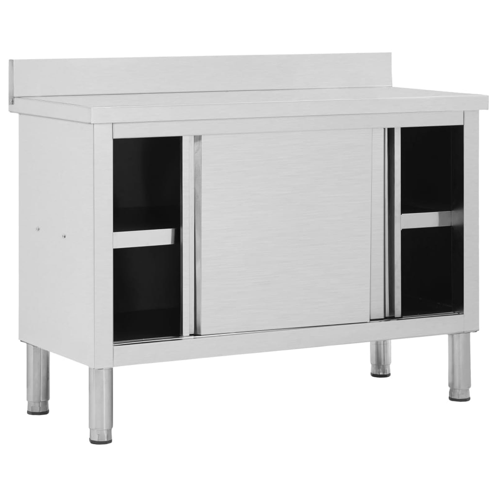Banco da Lavoro con Ante Scorrevoli, Tavolo da Lavoro in Acciaio Inox, con Armadio da Cucina, 120 x 50 x (95-97) cm