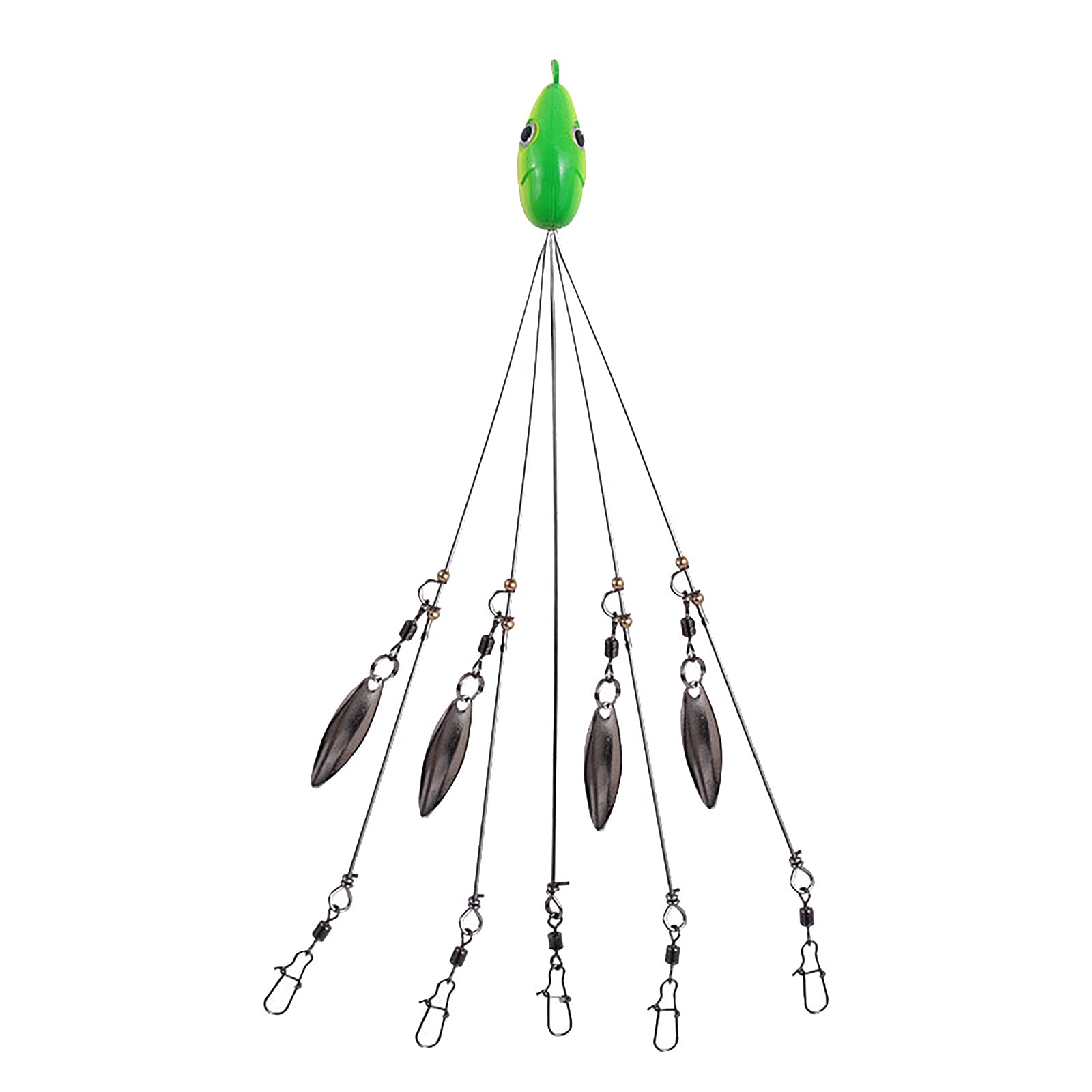 5 Arms Alabama Umbrella Rig Fishing, Lure Bait Rigs with Barrel Swivels for Bass Lures, Ultralight Tripod Willow Blade Multi-Lure Rig