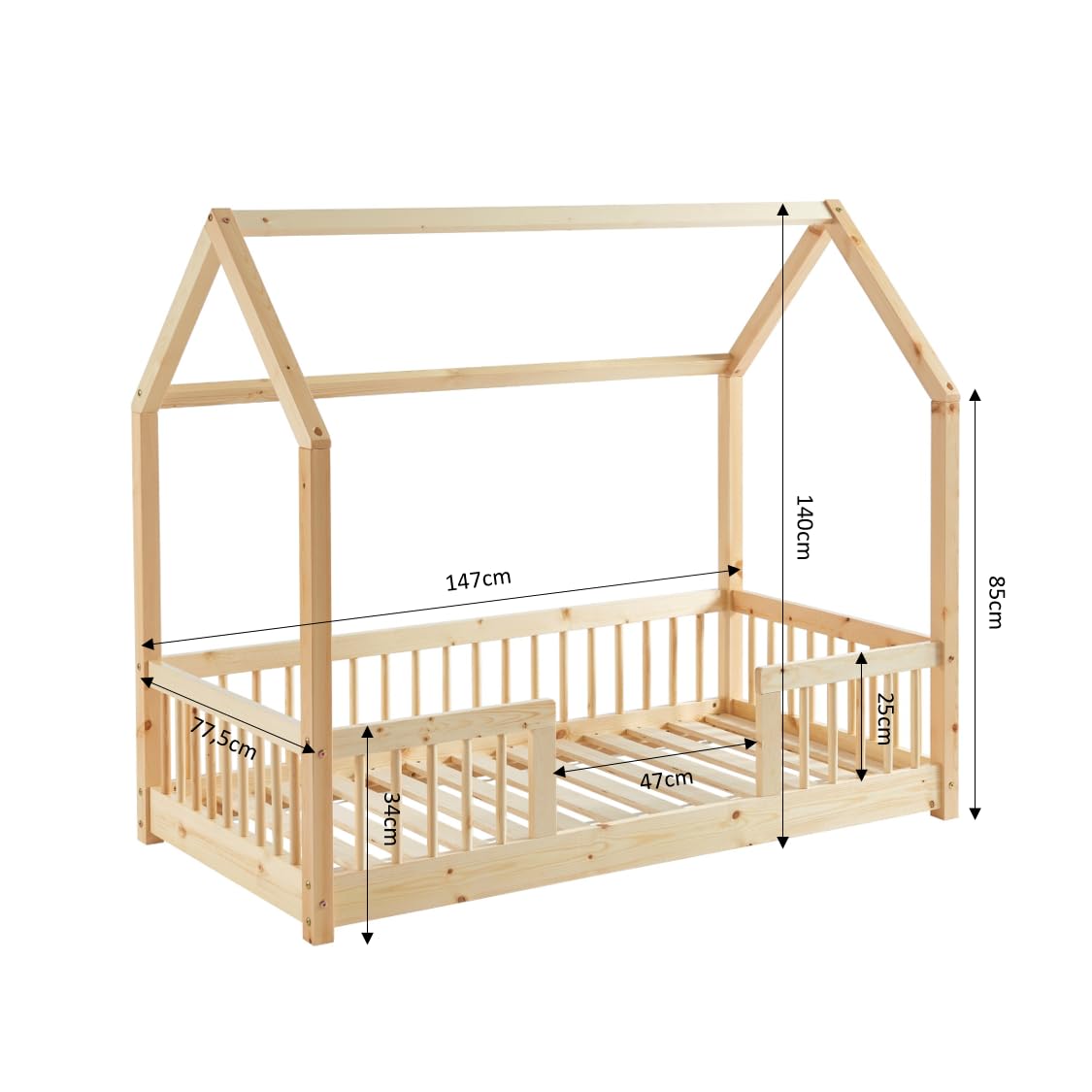 BAÏTA - Lit enfent cabane Tiny pin Massif 70x140 sommier Inclus