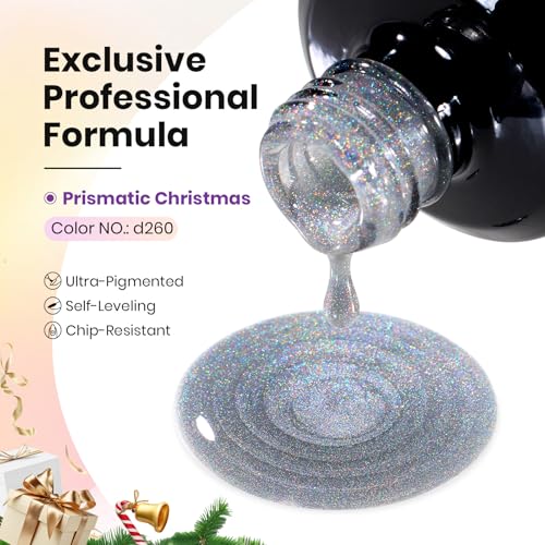 Image of Beetles Prismatic Christmas Cat Eye Gel Nail Polish - 15ML Christmas Silver Glitter Rainbow Cat Eye Gel Polish with Magnet Soak Off UV Velvet Nail Polish Salon DIY Manicure Winter Gift for Women