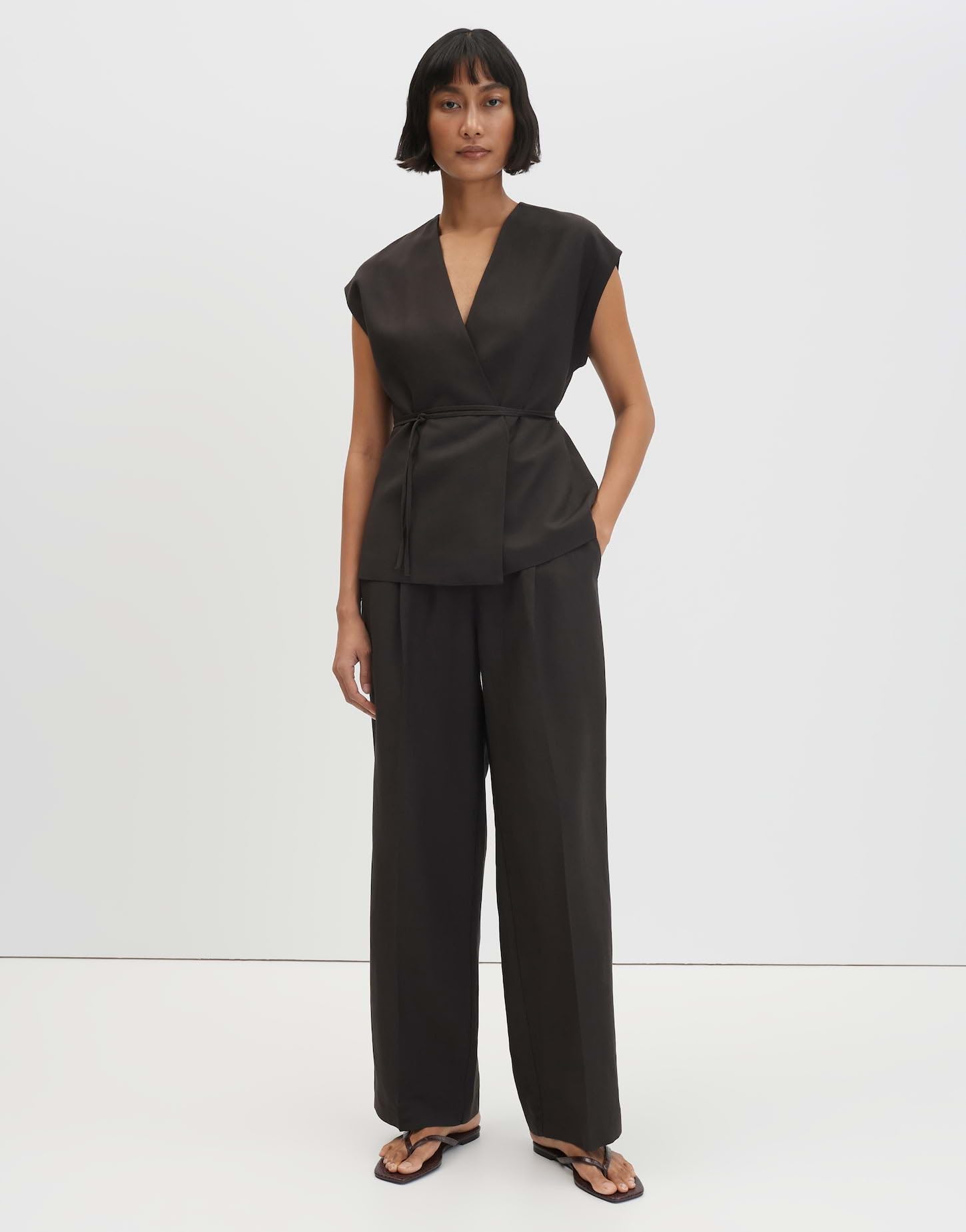 someday Damen Leinenweste mit Bindedetail Slim Fit