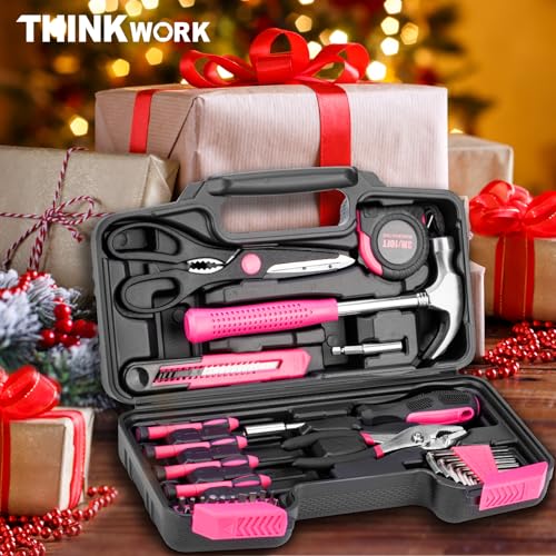 THINKWORK Pink Tool Set - 40-Piece Handy Kit for DIY and Home Use - Ideal Christmas Gift for Women