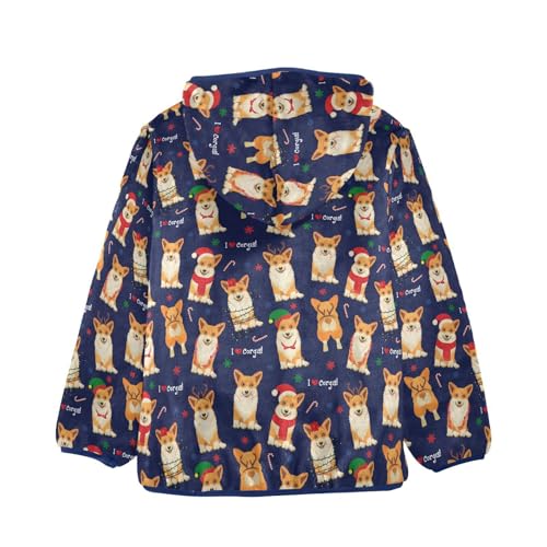 Boys' Fleece Hoody Jacket Zip Up Coat Warm Fall Winter Plush Jacket Christmas Corgis Long Sleeve Outerwear2