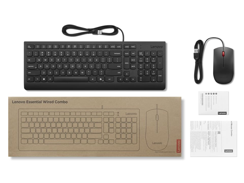Lenovo Essential Wired Combo - ensemble clavier et souris - QWERTY - US avec le symbole de l'euro...