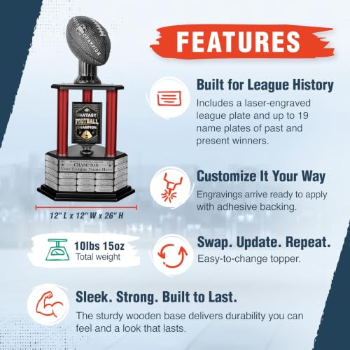 Image of TrophySmack 19-Year Perpetual Fantasy Football Trophy, Custom Engraved