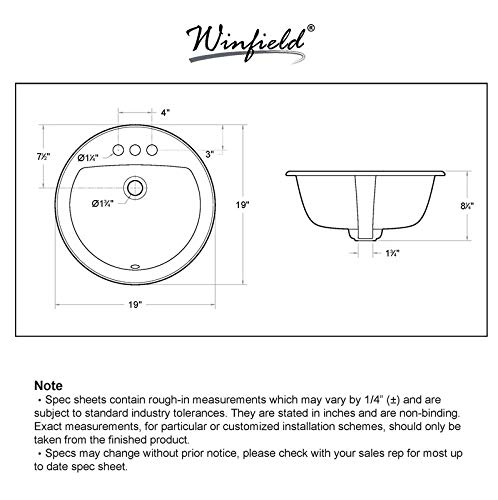 Gele 1919, 19''X19'', 19 Inch Round Drop In Bathroom Vessel Sink, 3 Faucet Holes W/ 4'' Punching, Modern Style Porcelain Ceramic Counter Top Basin, White Vanity Sink #TOP2